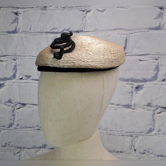 Cedar Crest Original Women's Vintage 60s 50s Hat Straw Beret Oval Size 7 - Picture 1 of 15
